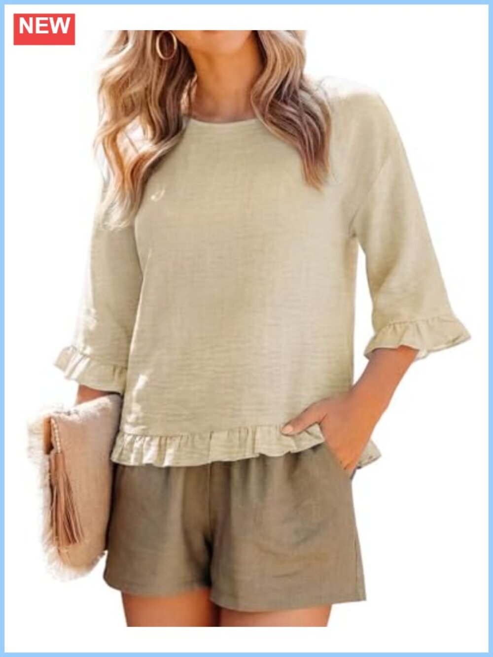 Womens Ruffle 3/4 Sleeve Blouse Flowy Dressy Casual Work Top